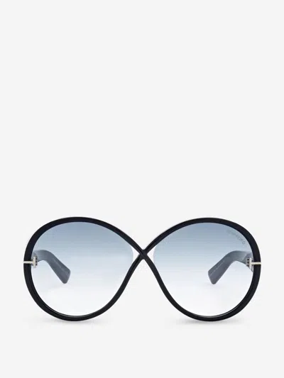 Tom Ford Women's Edie 2 Round-frame Shiny Black Injected Sunglasses In Black