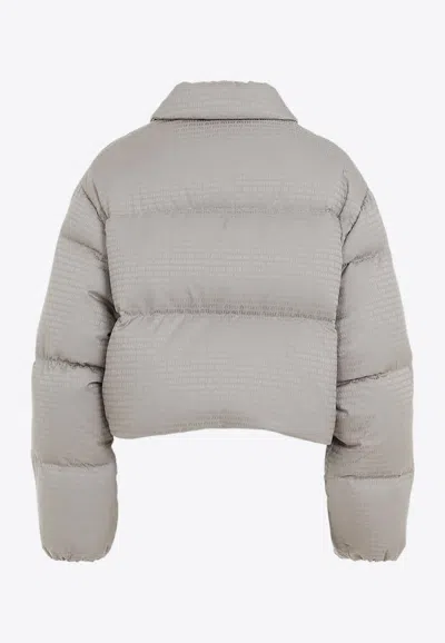 Shop Miu Miu All-over Logo Down Jacket In Gray