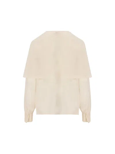 Chloé Long-sleeved Cape Blouse In Silk Georgette In Pristine White