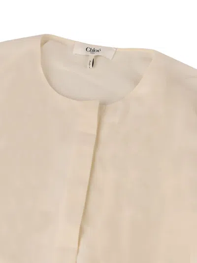 Chloé Long-sleeved Cape Blouse In Silk Georgette In Pristine White