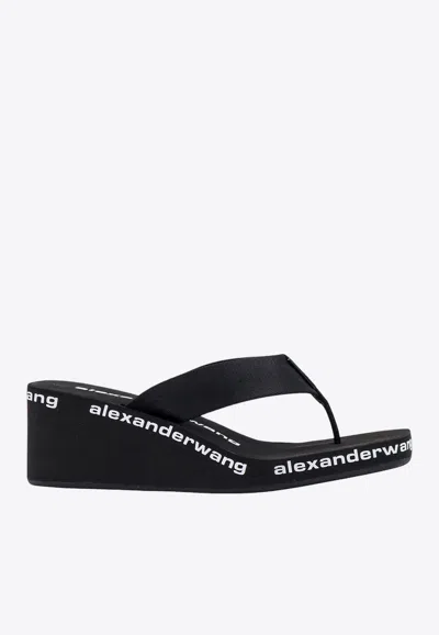 Alexander Wang Square Toe Logo Midsole Wedged Flip Flops In Black