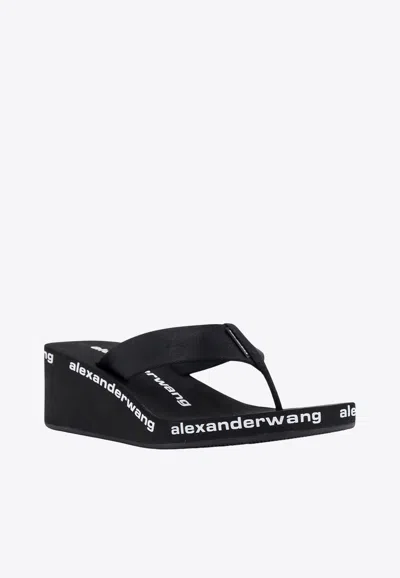 Alexander Wang Square Toe Logo Midsole Wedged Flip Flops In Black