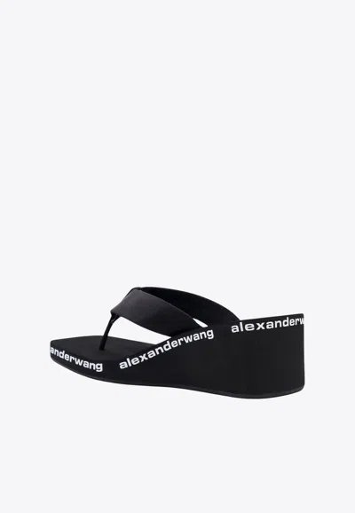 Alexander Wang Square Toe Logo Midsole Wedged Flip Flops In Black