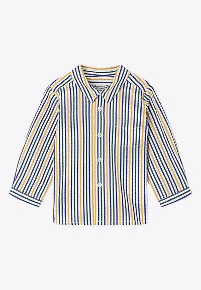 Shop Bonpoint Baby Boys Malo Striped Long-sleeved Shirt In Blue