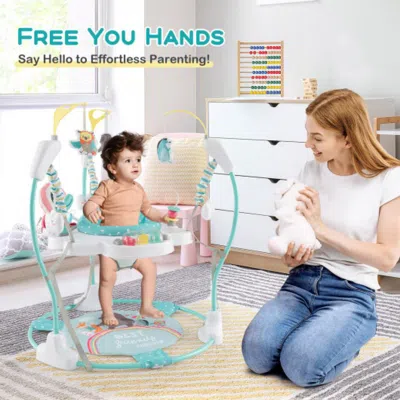Hivvago Baby Activity Center Height Adjustable Baby Bouncing Saucer With Interactive Toys-blue