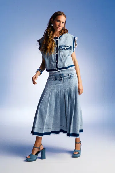 NOCTURNE PLEATED LONG DENIM SKIRT 