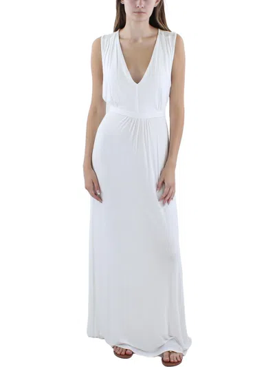 24seven Comfort Apparel V Neck Sleeveless Maternity Maxi Dress With Belt In White