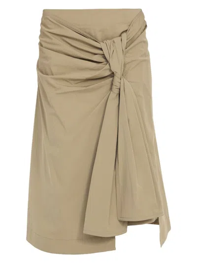 Bottega Veneta Pleated Cotton Long Skirt In Beige