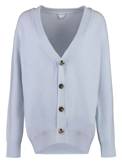 Bottega Veneta Powder Blue Stretch Cashmere Blend Cardigan In Blue