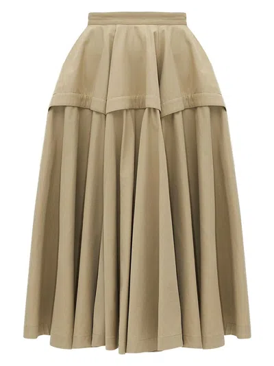 Bottega Veneta Layered Pleated Cotton-poplin Midi Skirt In Sand