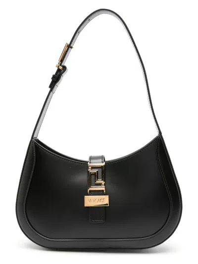 Shop Versace Women's Greca Goddess Small Hobo Bag In Black