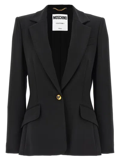 Shop Moschino Single-breasted Crepe Blazer Blazer And Suits In Black