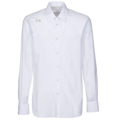 Alexander Mcqueen Structured Button-down Collar Shirt With Buckle In White