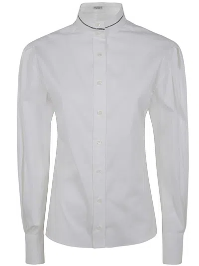 Brunello Cucinelli Top Stand Collar Buttoned Cuffs In White