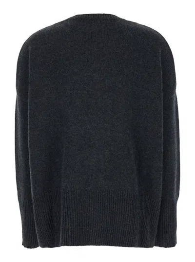 Plain Dark Grey Oversized Crewneck Sweater In Grey