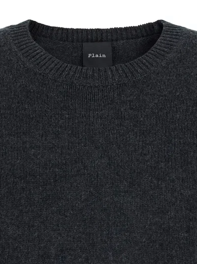 Plain Dark Grey Oversized Crewneck Sweater In Grey