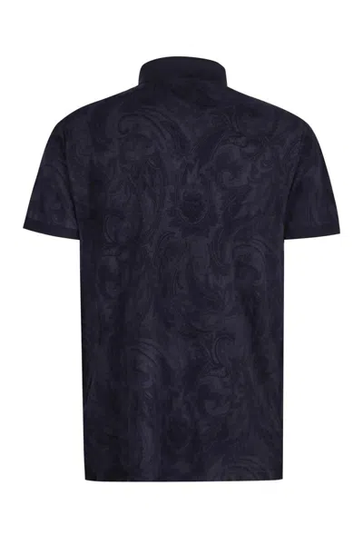 Shop Etro Short Sleeve Cotton Polo Shirt In Blue