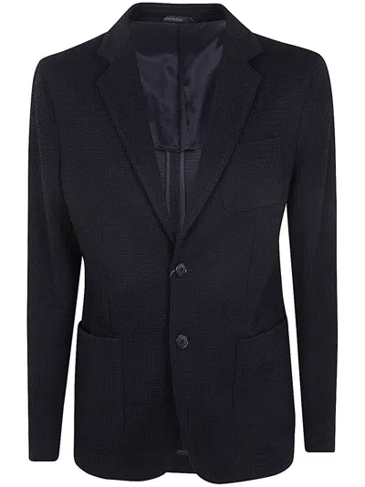 Giorgio Armani Blazer  Herringbone Single-breasted Jacket In Blue