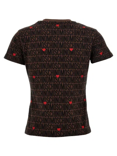 Shop Moschino 'logo' T-shirt In Brown