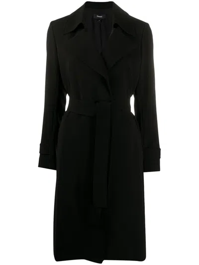 Theory Belted-waist Wool-cashmere Coat In Black