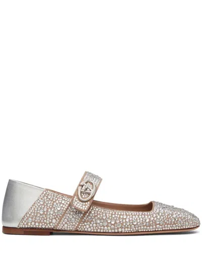 Shop Valentino Vlogo Locker Mary-jane In Silver