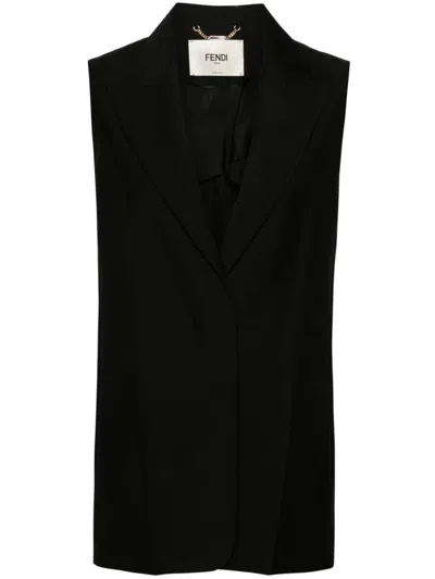 Fendi Black Tailored Vest With Sharp Lapel In Black
