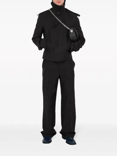 Burberry Suit Pants In Navy Blue Wool. Straight-leg Cut. Zippered Closure And Belt Clip. In Black