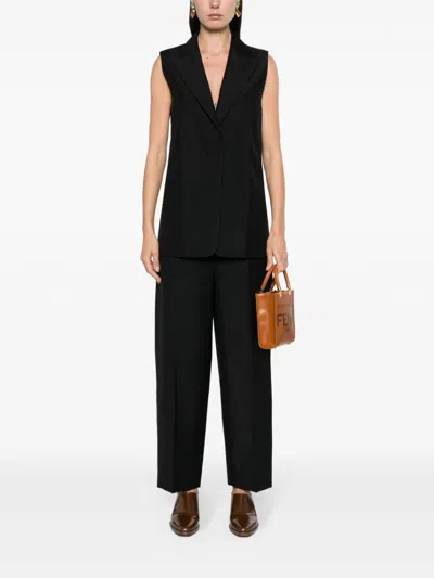 Fendi Black Tailored Vest With Sharp Lapel In Black