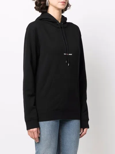 Shop Saint Laurent Logo Cotton Hoodie In Black