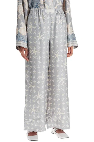 Versace Sea Star Silk Palazzo Pants In Grey