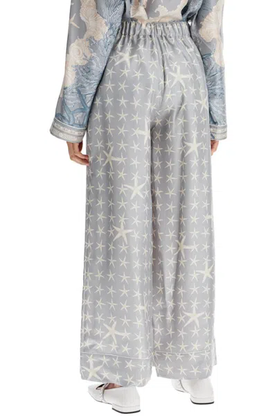 Versace Sea Star Silk Palazzo Pants In Grey