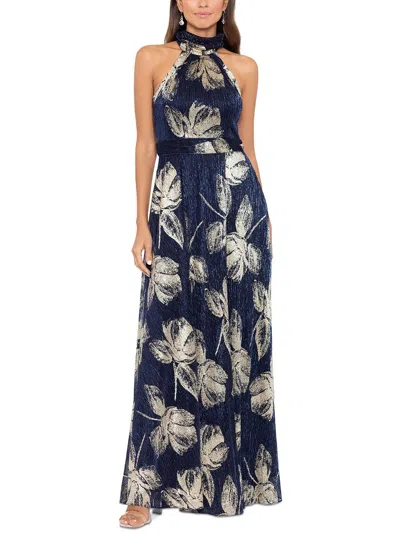Betsy & Adam Womens Halter Polyester Evening Dress In Blue