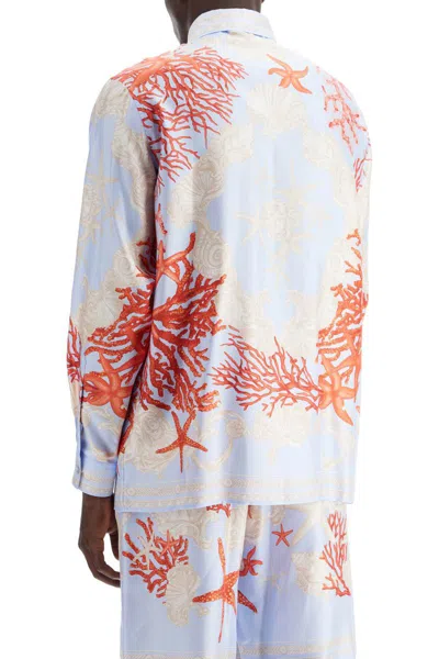 Shop Versace Barocco Sea Silk Shirt In Celeste