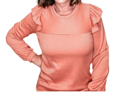 Shop Lovely Melody Ruffle Shoulder Top In Peach In Pink