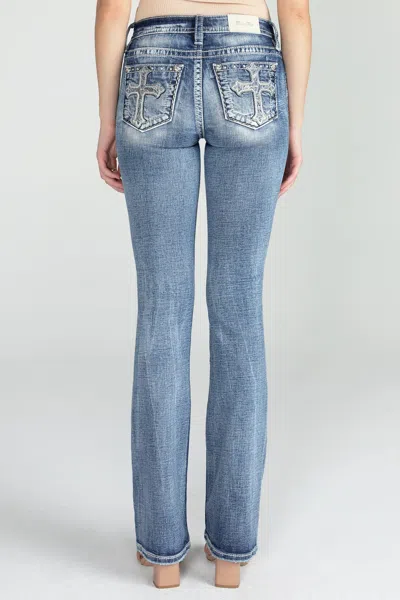 Miss Me Acid Sequined Cross Bootcut Denim In Medium Wash