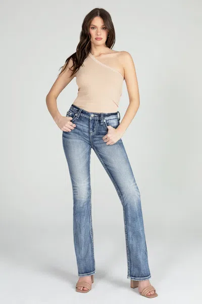 Miss Me Acid Sequined Cross Bootcut Denim In Medium Wash