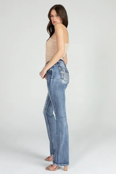Miss Me Acid Sequined Cross Bootcut Denim In Medium Wash