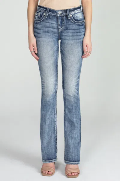 Miss Me Acid Sequined Cross Bootcut Denim In Medium Wash
