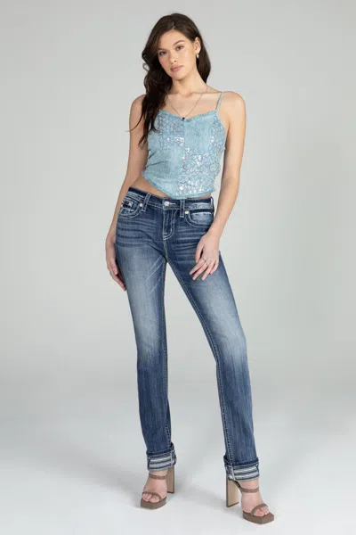 Miss Me Americana Cuffed Straight Jeans In Med/dark Wash
