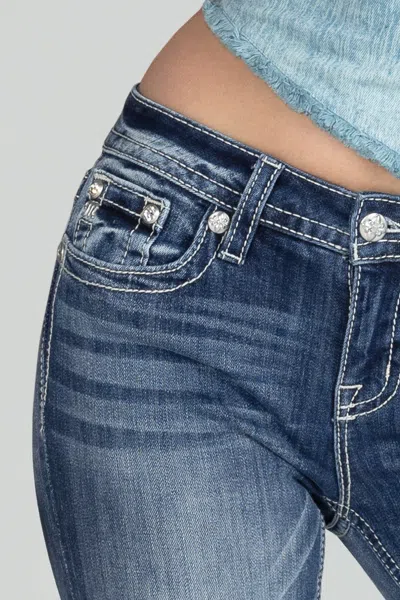 Miss Me Americana Cuffed Straight Jeans In Med/dark Wash