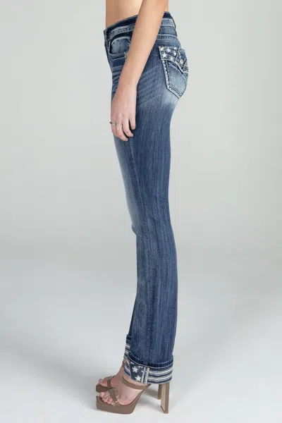 Miss Me Americana Cuffed Straight Jeans In Med/dark Wash