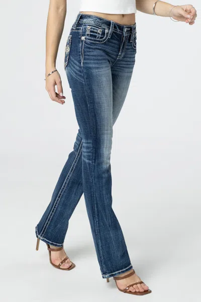 Miss Me Aztec Embroidered Cross Bootcut Jeans In Dark Wash