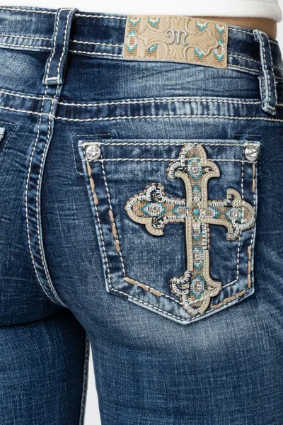 Miss Me Aztec Embroidered Cross Bootcut Jeans In Dark Wash
