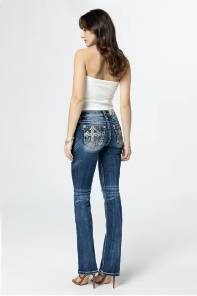 Miss Me Aztec Embroidered Cross Bootcut Jeans In Dark Wash