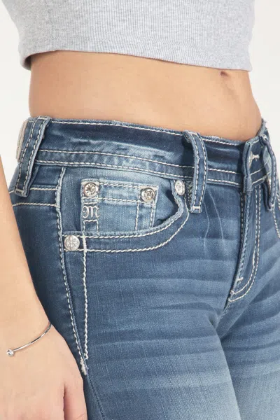 Miss Me Barely There Fleur De Lis Bootcut Jeans In Med/dark Wash
