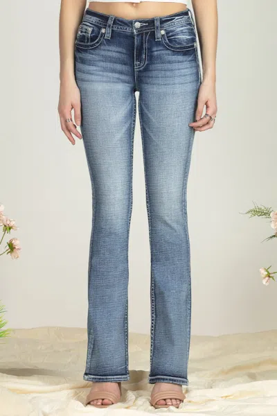 Miss Me Bordered Leaves Bootcut Denim In Medium Wash