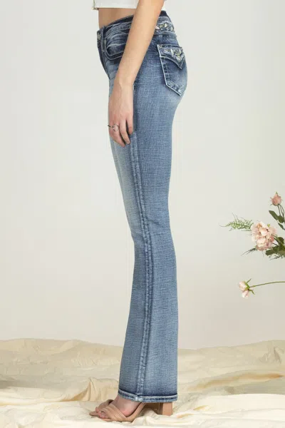 Miss Me Bordered Leaves Bootcut Denim In Medium Wash