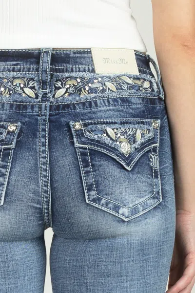 Miss Me Bordered Leaves Bootcut Denim In Medium Wash