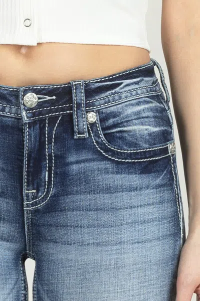 Miss Me Bordered Leaves Bootcut Denim In Medium Wash