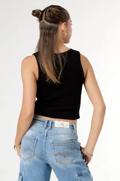 Miss Me Classic Fleur Scoop Tank In Black